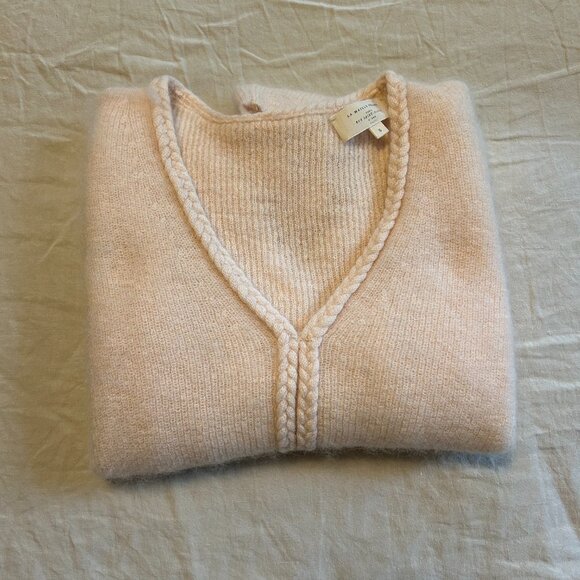 Sezane Cream Light Pink V-Neck Sweater - Picture 2 of 7